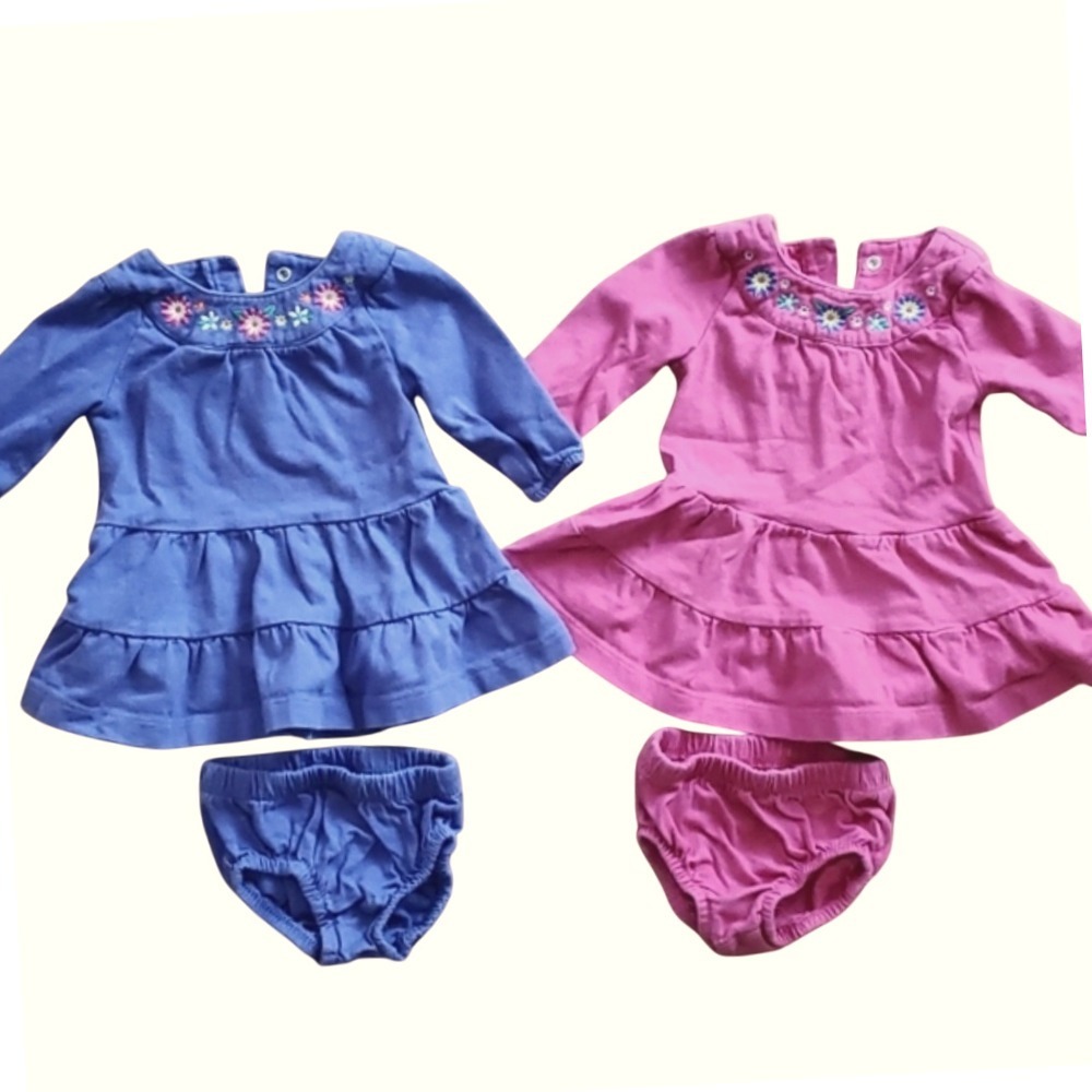 Carter's Girls Twin Long Sleeve Floral Embroidered Dresses with Diaper Covers 3M